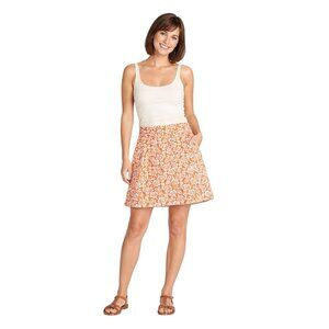 ERA By ModCloth Small Terracotta & Cream Floral Textured A-Line Skirt